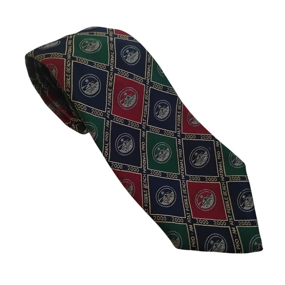 Robert Talbott Silk Pebble Beach National 2000 Tie AT&T Pro-Am Navy Green Red